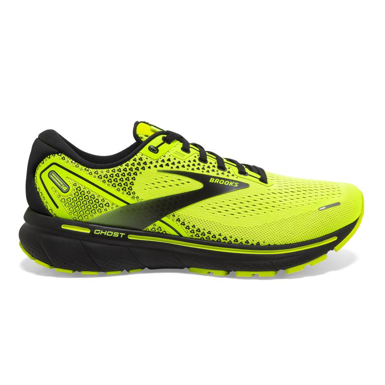 Brooks GHOST 14 Cushioned Road Running Shoes Mens Outlet - Nightlife/Black/GreenYellow (ETU093867)